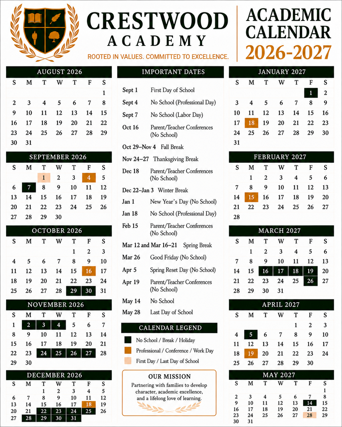 Crestwood Calendar 2026-2027